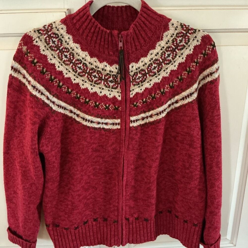 Tiara International Full Zip Fair Isle Sweater Sz L Vintage Nordic